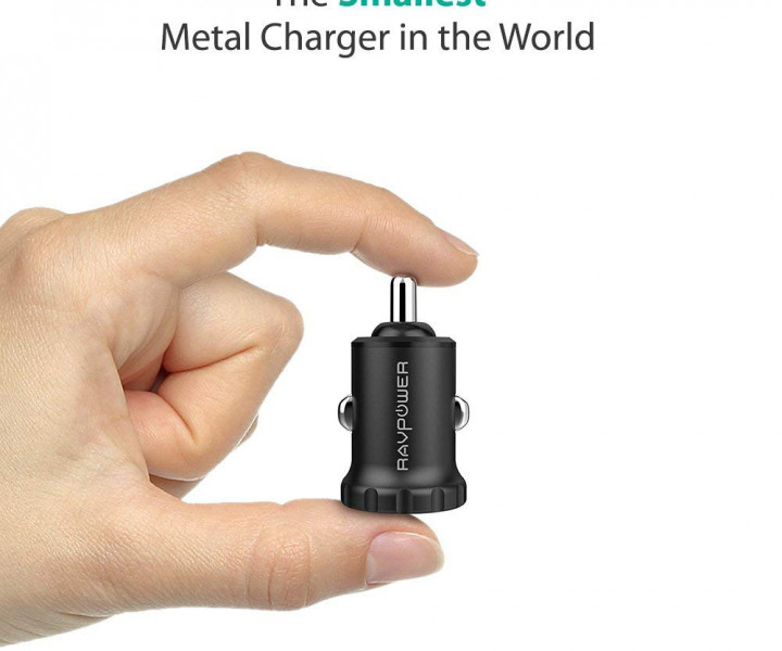 RAVPower USB Car Charger Mini 2xUSB 24W 4.8A with iSmart 2.0 Charging Tech Black (RP-PC031)